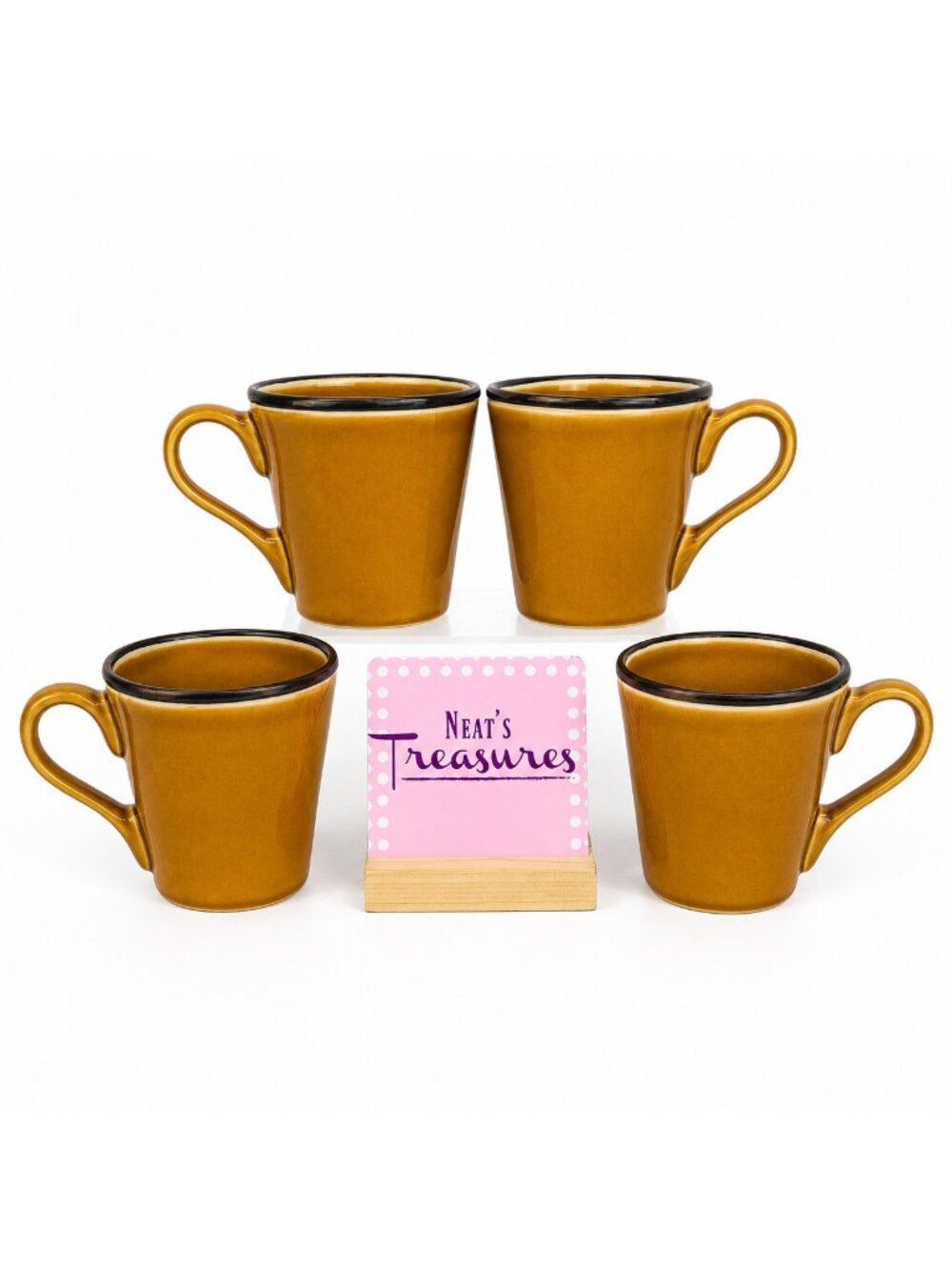 Tabletops HONEY Hand Crafted Stoneware Orange Coffee 12 oz Cups Mugs Set of 4